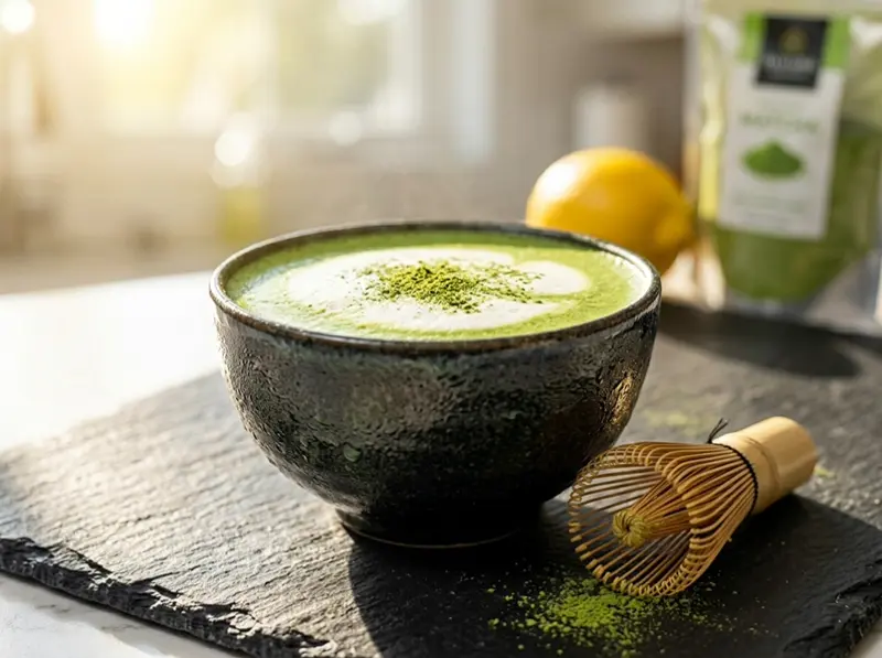 Matcha Latte with ceremonial grade matcha powder and whole milk or oat milk — Japan recipe