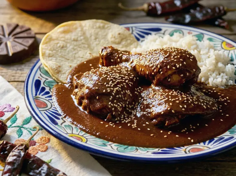 Mole Poblano (Mexican Chicken in Chocolate Chili Sauce) with chicken, ancho chiles and mexican chocolate — Mexico recipe