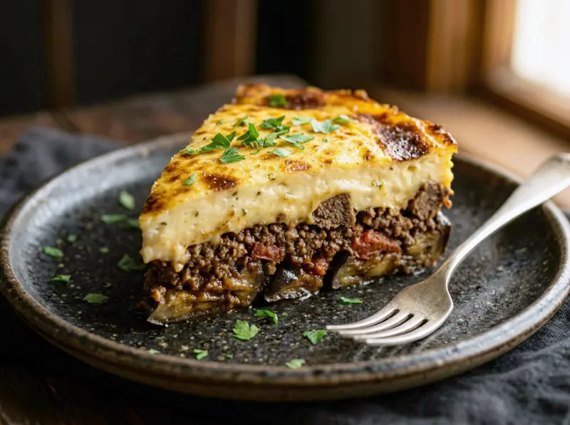 Moussaka with eggplant, minced lamb and cinnamon — Greece recipe