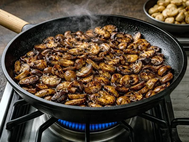 Champignons saisis en une seule couche pour la tarte à la filo