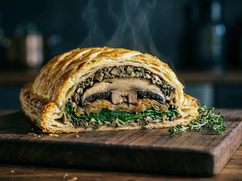Mushroom Wellington with portobello mushrooms, chestnut mushrooms and puff pastry — UK recipe