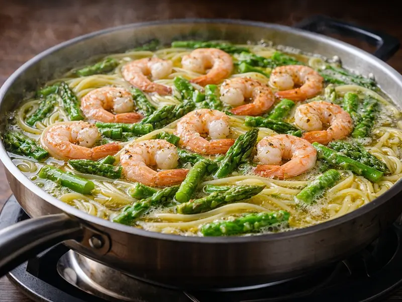 Pasta al limone con asparagi e gamberi in un'unica padella — step 5
