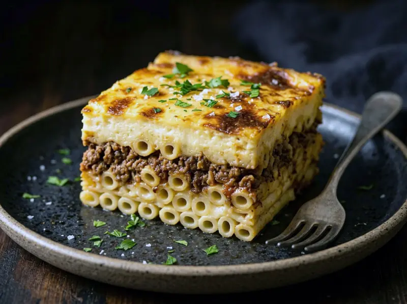 Pastitsio with pasta, ground beef and tomato — Greece recipe