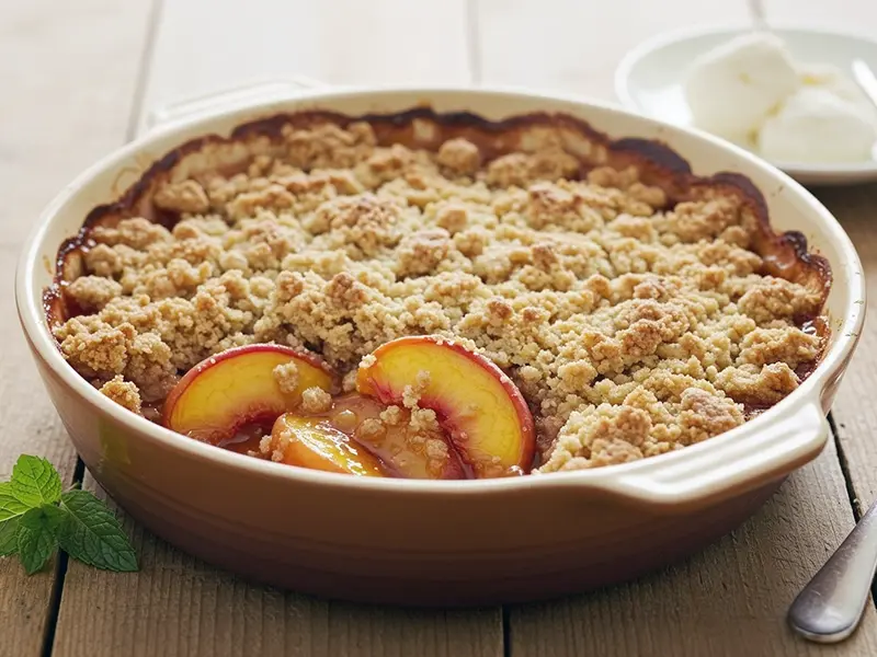 Peach Crumble with peaches, all purpose flour and rolled oats — UK recipe