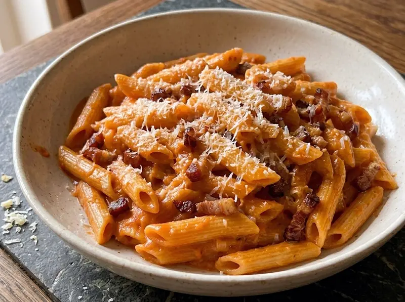 Penne alla Vodka with penne, pancetta and vodka — Italy recipe