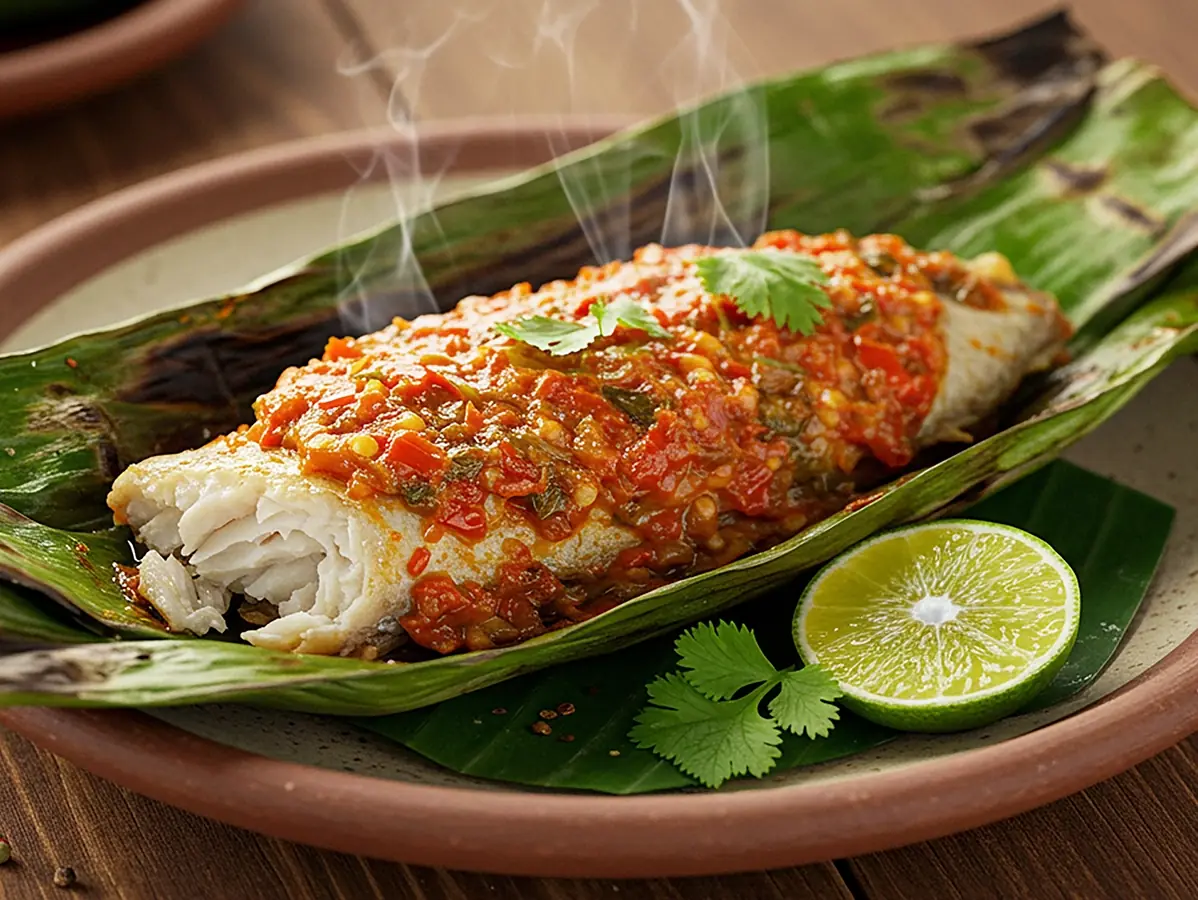 Pepes Ikan (Fish in Banana Leaf) with fish, lemongrass and turmeric — Indonesia recipe