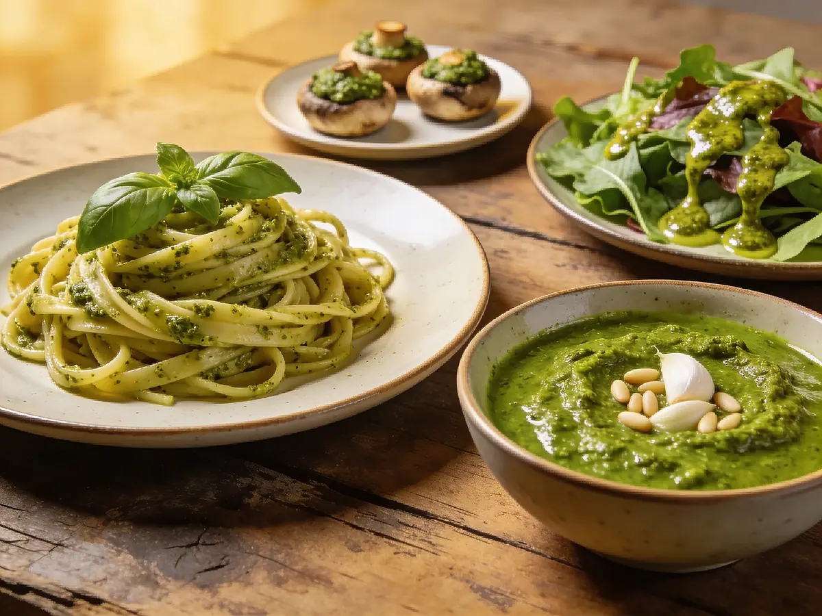 Pesto with basil, bread and olive oil — Italy recipe