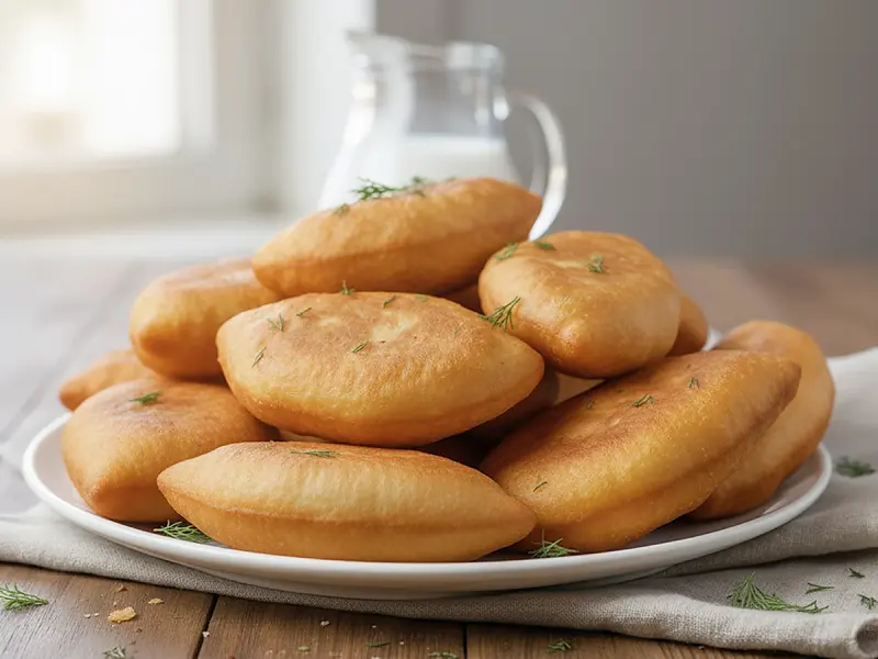 Fried Piroshki with Meat with wheat flour, minced meat and dry yeast — Russia recipe