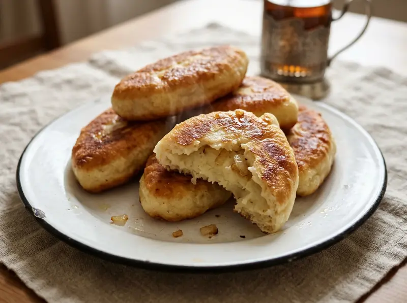 Piroshki with Potato (Russian Potato Pies) with potato, onion and wheat flour — Russia recipe
