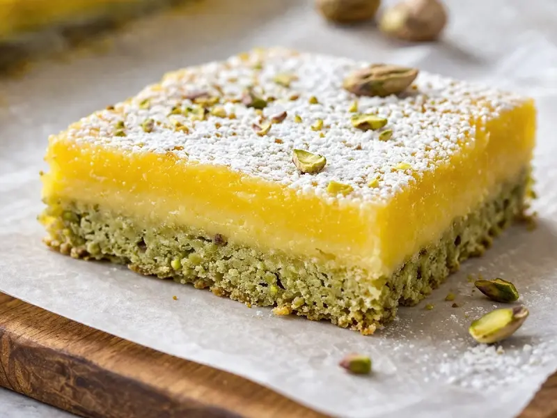 Pistachio Lemon Bars with flour, butter and pistachio — USA recipe