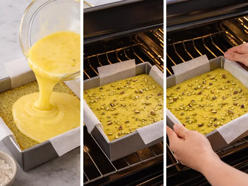 Appareil au citron versé sur le fond chaud et parsemé de pistaches
