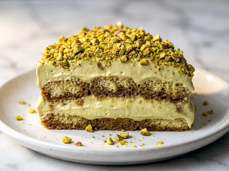 Pistachio Tiramisu with mascarpone, pistachio and cream — Italy recipe