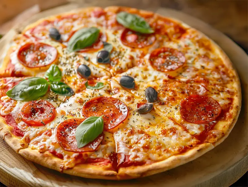 Pizza with flour, mozzarella and tomato sauce — Italy recipe