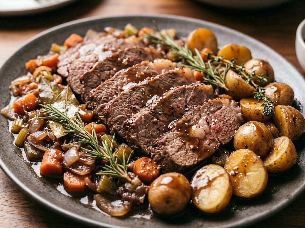 Pot Roast with bay leaf, beef and beef broth — USA recipe