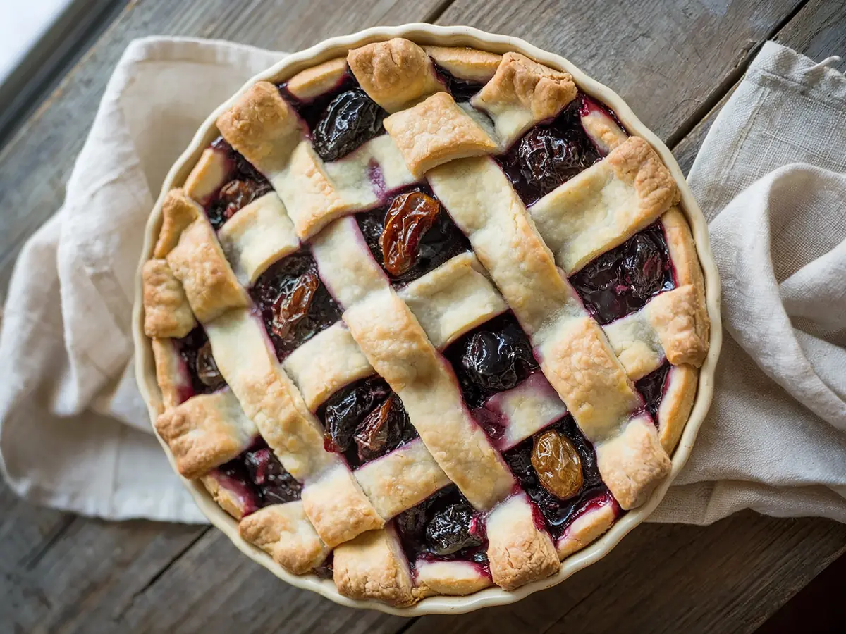 Prune and Raisin Lattice Pie with flour, butter and prunes — France recipe