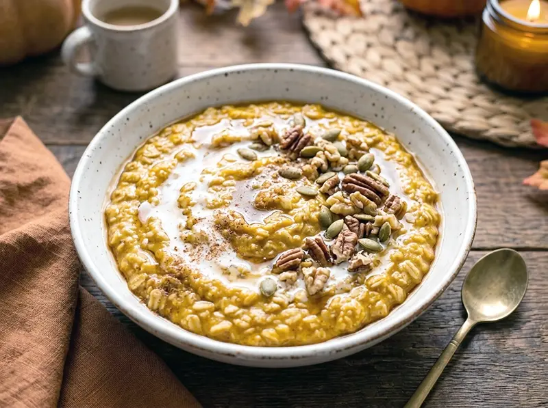 Pumpkin Oatmeal with rolled oats, pumpkin puree and milk — USA recipe