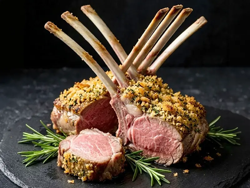 Rack of Lamb with Herb Crust with racks of lamb, Dijon mustard and panko breadcrumbs — France recipe