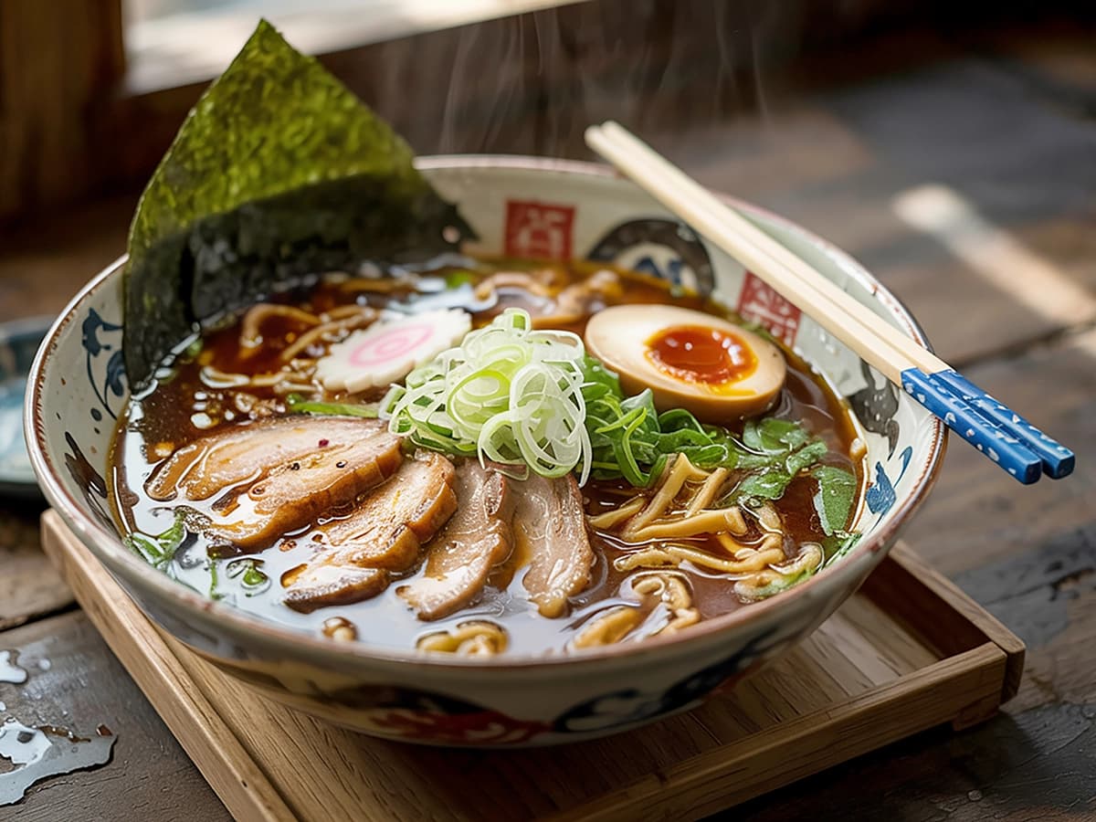 Ramen with bamboo shoots, carrot and chicken — Japan recipe