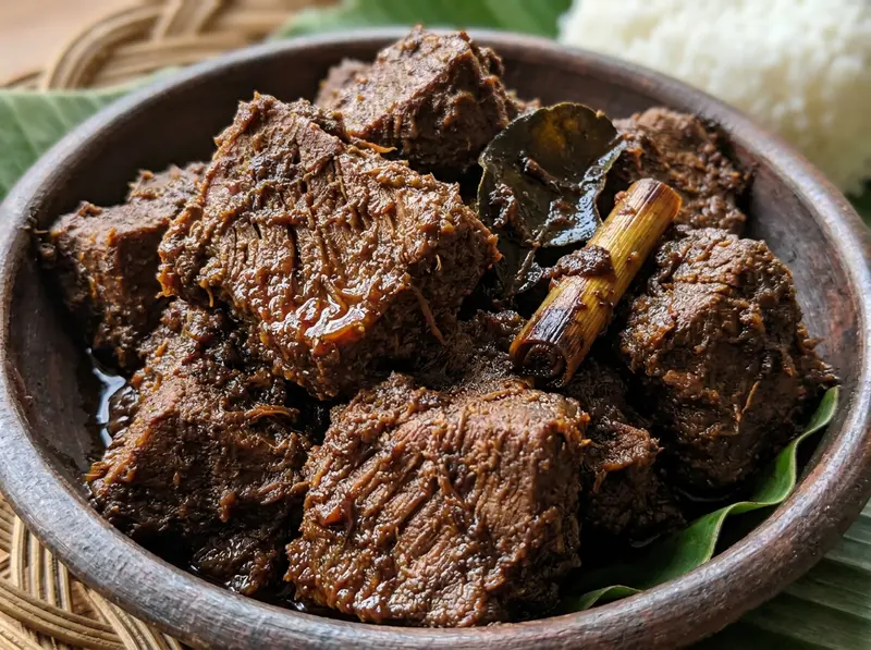 ビーフルンダン: 牛肉, ココナッツミルク, レモングラス — インドネシア · レシピ
