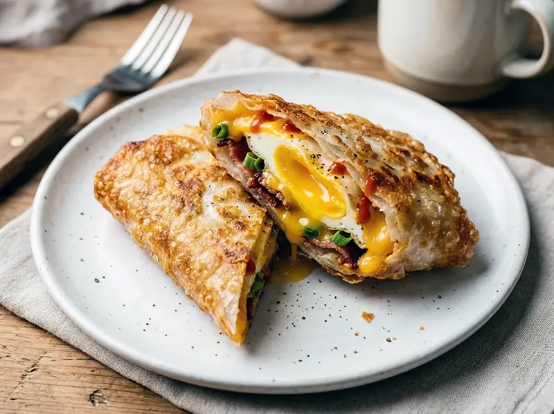 Wrap de papier de riz au bacon et œuf