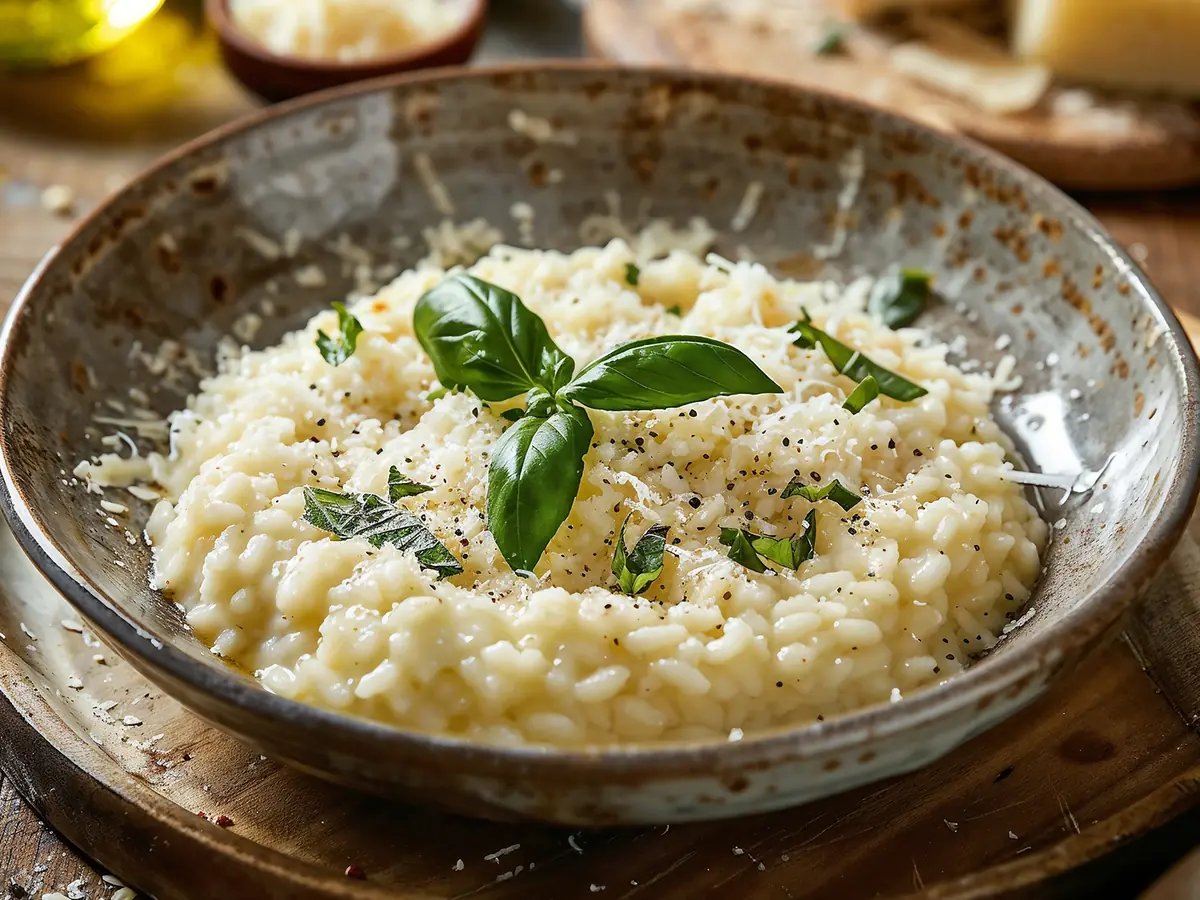 Risotto with beef broth, butter and chicken — Italy recipe