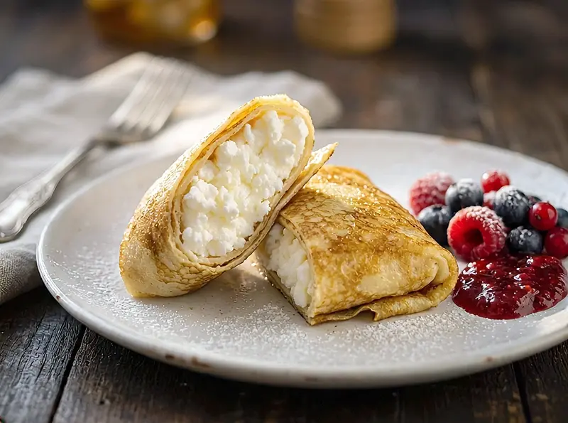 Russian Cottage Cheese Blini with cottage cheese, whole milk and plain flour — Russia recipe