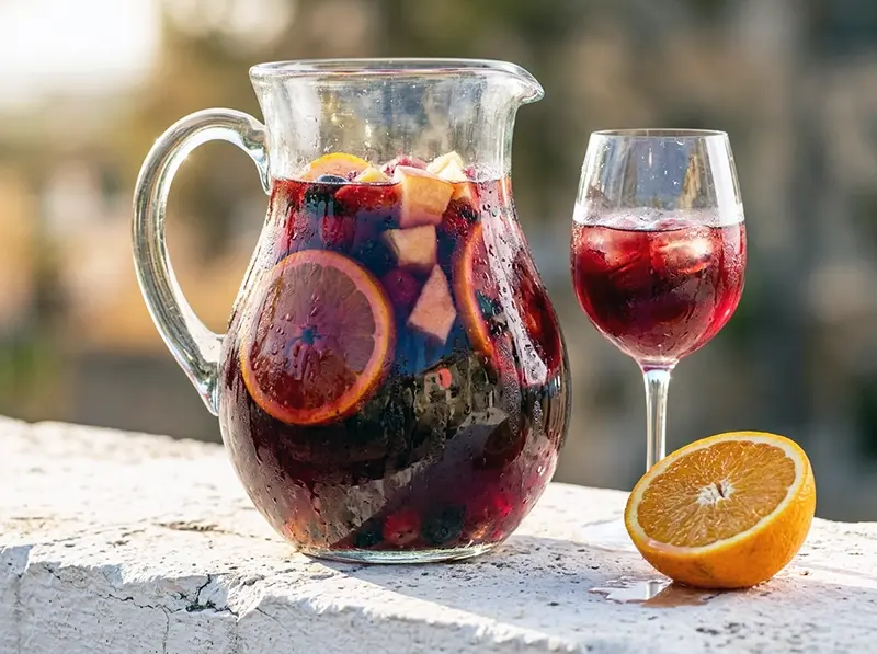 Spanish Red Sangria with dry red wine, brandy and fresh orange juice — Spain recipe