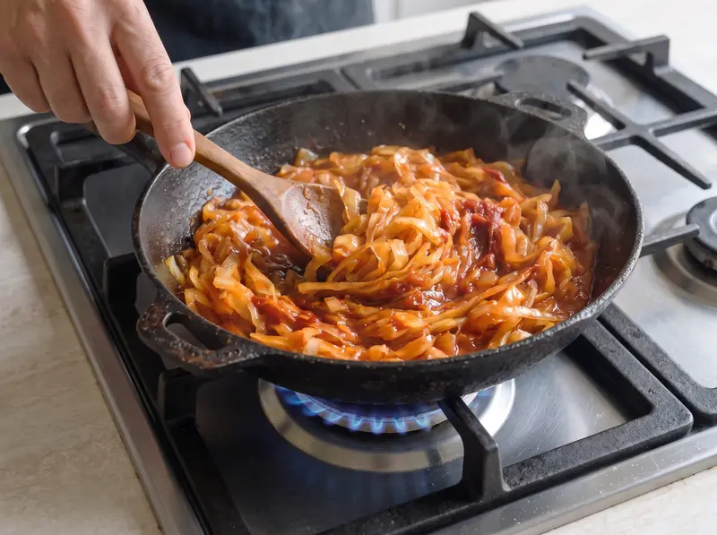 Sauerkraut braised with tomato paste and broth for shchi