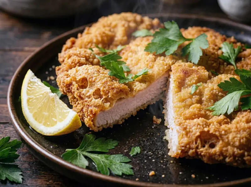 Schnitzel with pork loin cutlets, plain breadcrumbs and eggs — Germany recipe