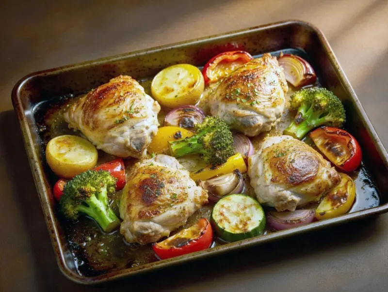 Sheet Pan Chicken and Veggies with chicken, potatoes and broccoli — USA recipe