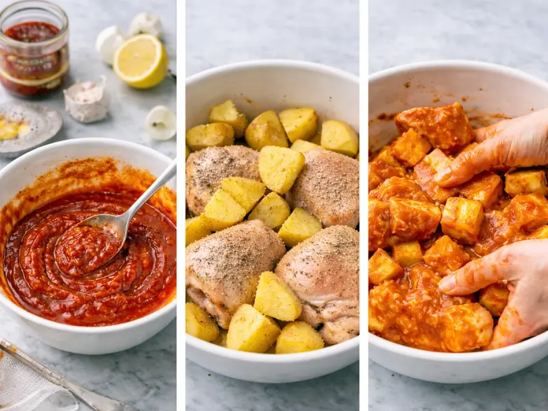 Sheet-Pan Harissa Chicken with Garlic Yogurt — step 1