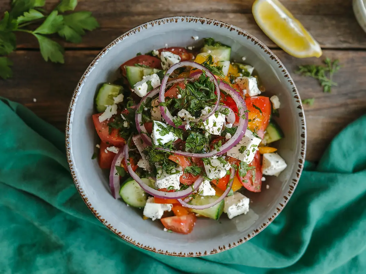 Shopsky Salad with bell pepper, cheese and cucumber — Bulgaria recipe