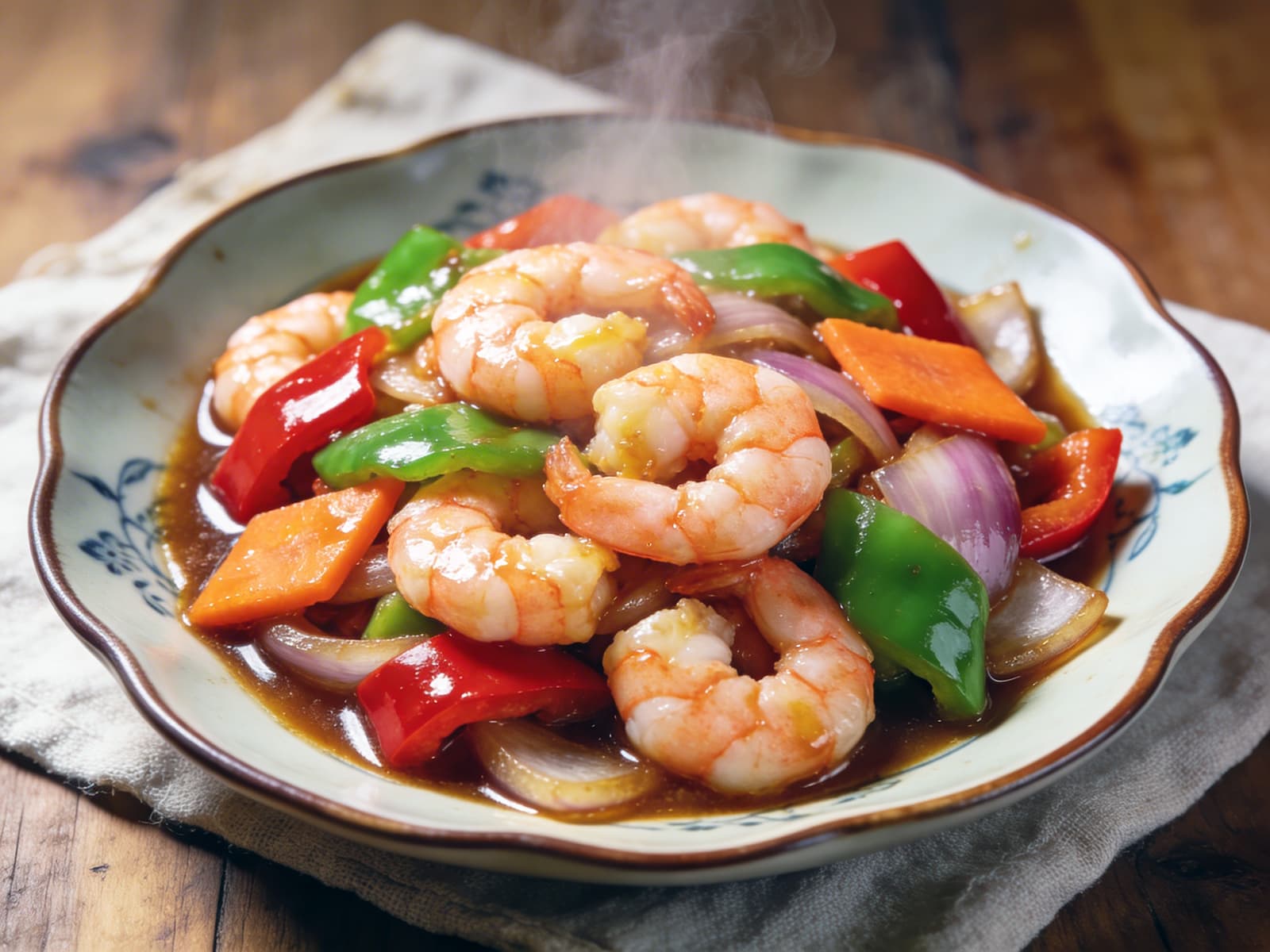 Shrimp Stir-Fry with chili pepper, garlic and ginger — China recipe
