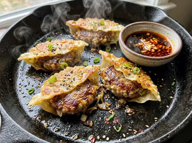 Smashed Gyoza with ground pork, gyoza wrappers and napa or green cabbage — Japan recipe