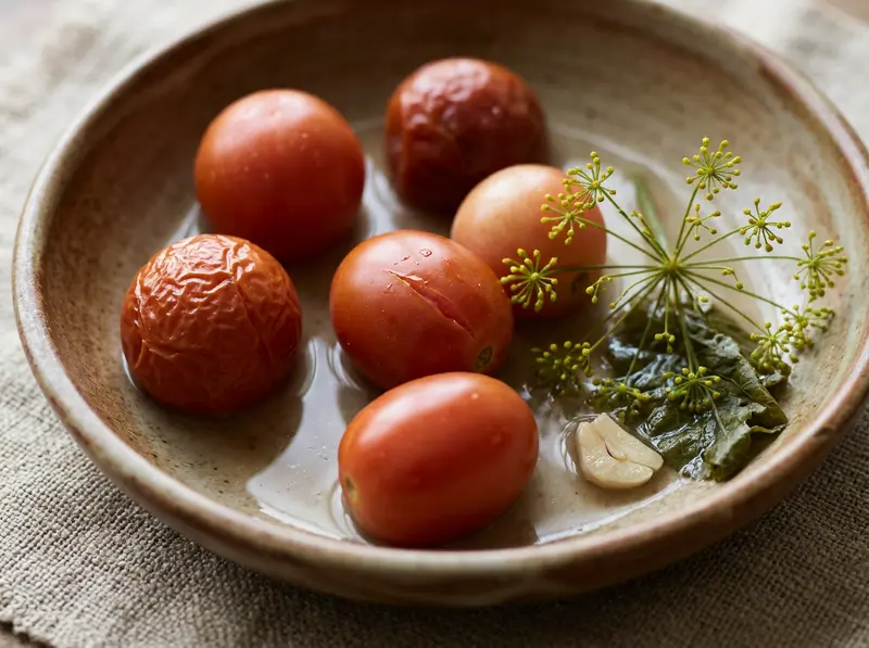 Russische Salztomaten (Soljonyje Pomidory): Tomaten, Knoblauch, Dill — Russland · Rezept