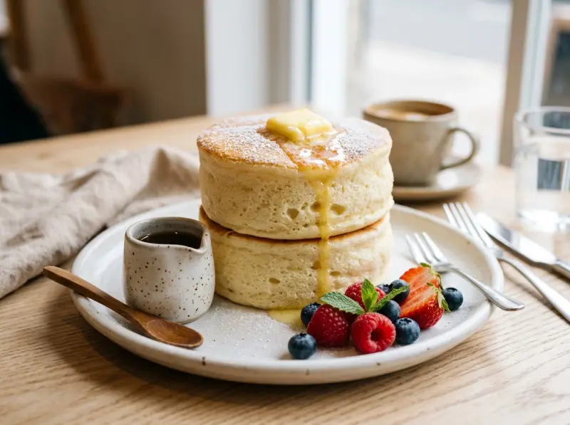 Japanese Souffle Pancakes with eggs, flour and milk — Japan recipe