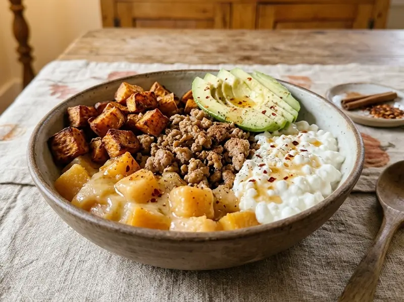 Spiced Butternut-Sweet Potato Bowl with butternut squash, sweet potatoes and lean ground turkey — USA recipe