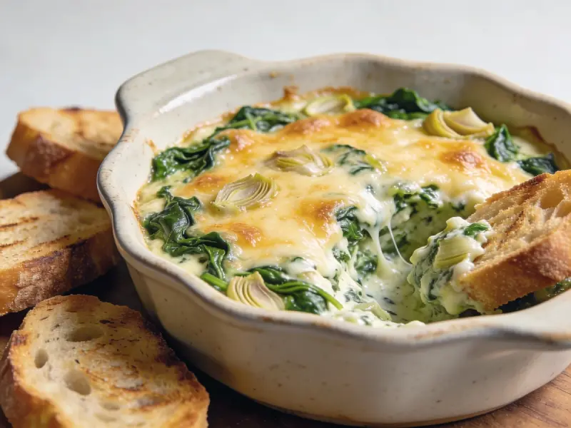Dip Caldo di Spinaci e Carciofi: formaggio spalmabile, panna acida, spinaci — USA · ricetta