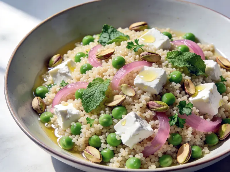 Spring Pea and Feta Couscous Salad with pearl couscous, peas and feta — Mediterranean recipe