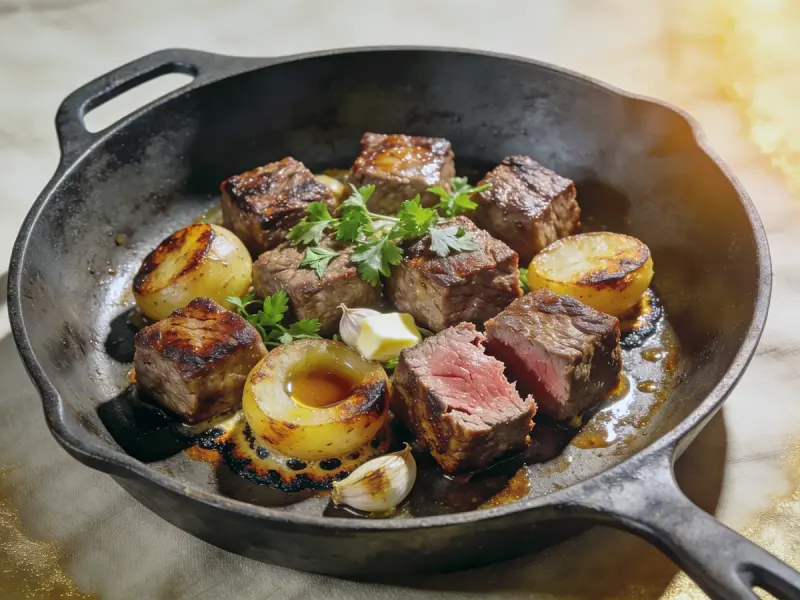 Steak and Potato Skillet with steak, potatoes and garlic — USA recipe