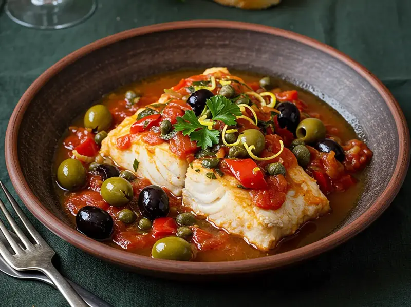 Stewed Fish with fish, tomato and garlic — Italy recipe