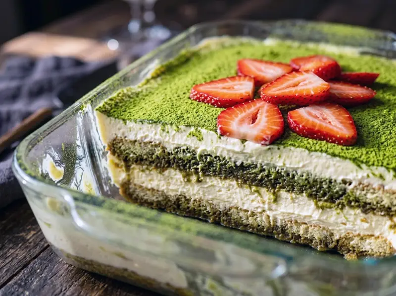 Strawberry Matchamisu with fresh strawberries, mascarpone and matcha powder — Japan recipe