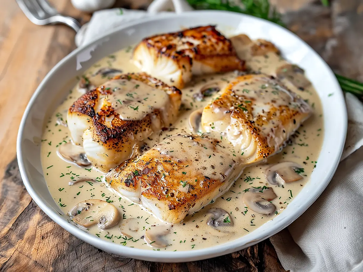 Sturgeon in Cream Sauce with sturgeon fillet, cream and onion — Russia recipe