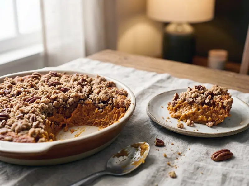 Sformato di patate dolci con crumble di noci pecan