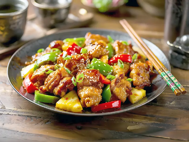 Sweet and Sour Pork with pork, pineapple and bell pepper — China recipe