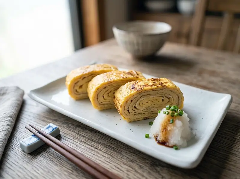 Tamagoyaki (Japanese Rolled Omelette) with eggs, dashi and mirin — Japan recipe