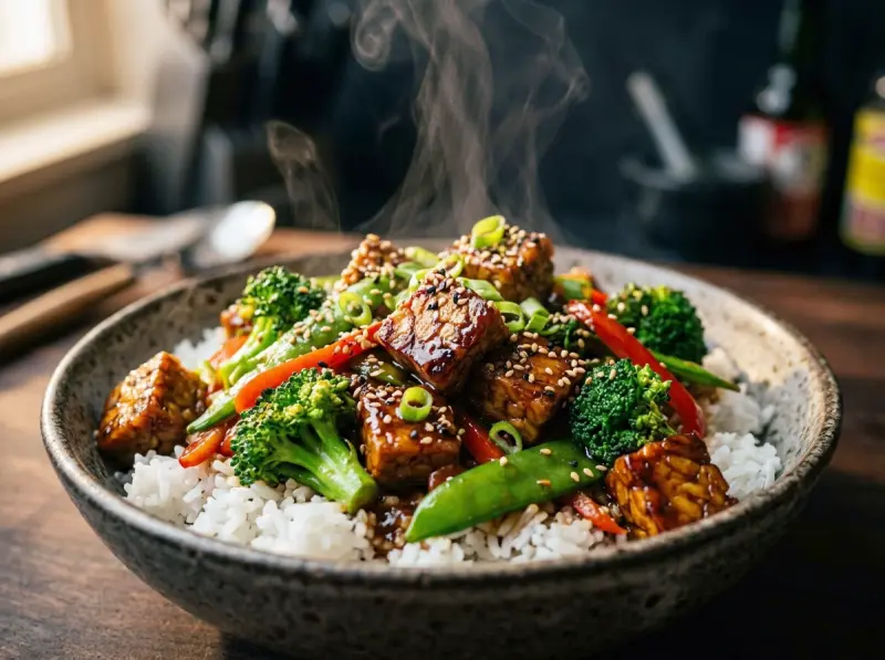 Tempeh Stir-Fry with tempeh, soy sauce and sesame oil — Indonesia recipe