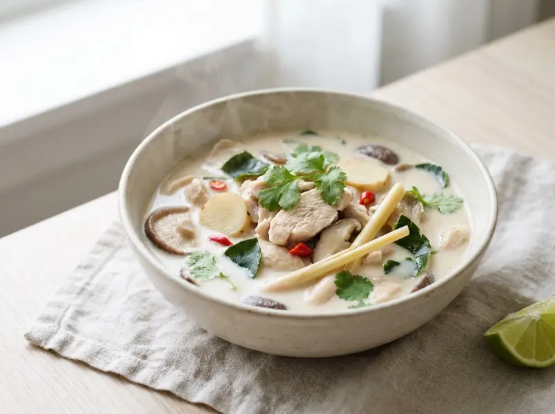 Tom Kha Gai: pollo, leche de coco, galanga — Tailandia · receta