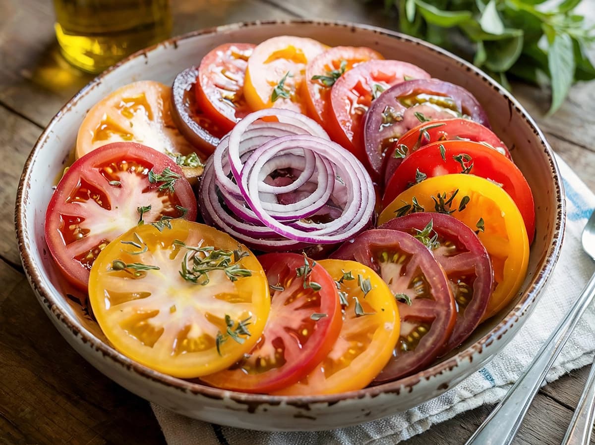 Tomato Salad with tomato, red onion and garlic — Mediterranean recipe