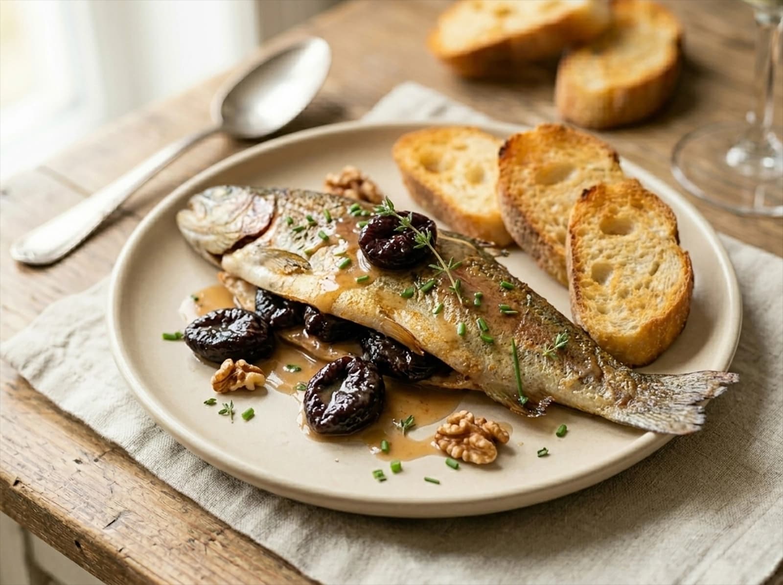 Trout with Prunes with butter, eggs and fish — Georgia recipe